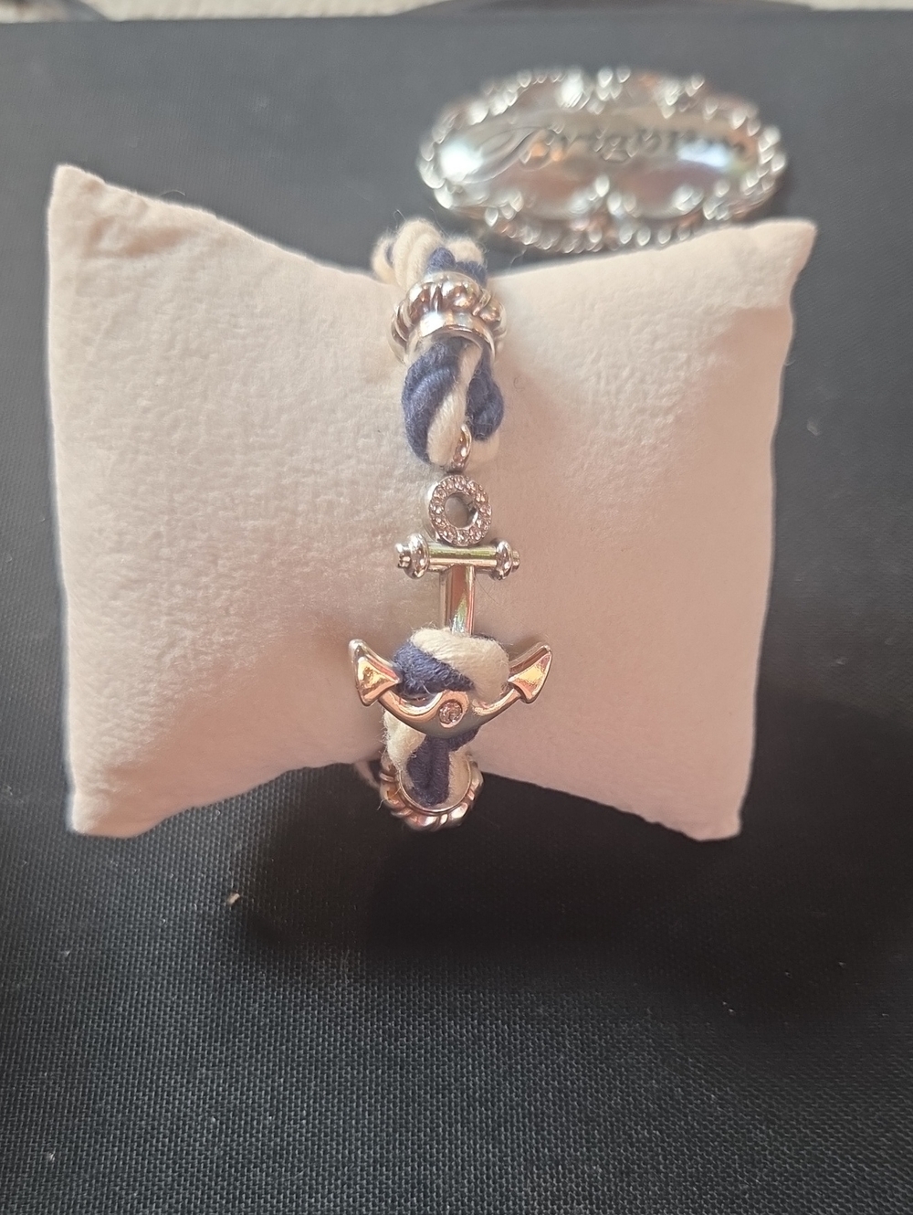 Brighton Silver Anchor Bracelet - Navy and White